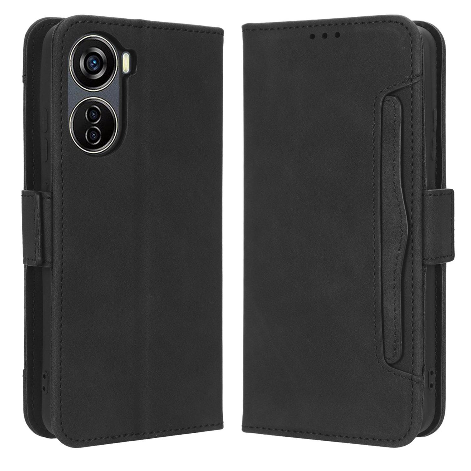 

For ZTE Blade V40 Design PU Leather Phone Stand Case Multiple Card Slots Wallet Smartphone Cover Black
