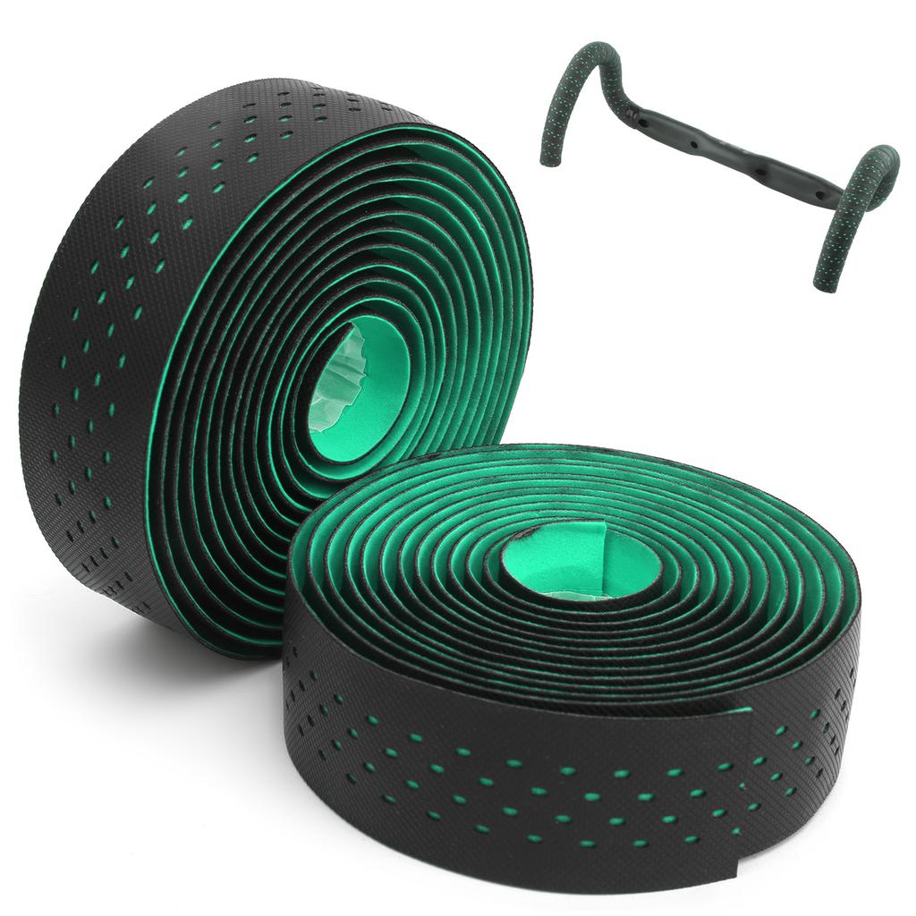 Punching Style 1Pair Road Bike Handlebar Tapes NonSlip Bicycle Handle Bar Wrap Belt(Black Green )