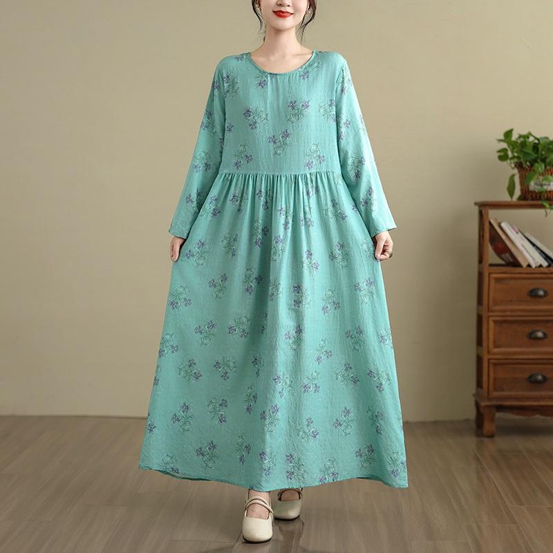 

Хлопковое винтажное цветочное платье большого размера с длинным рукавом, новинка, повседневное свободное платье для женщин, весна, лето, осень XXL