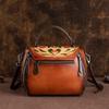 Johnature Retro preget førstelags kuskinn Dameveske Håndlaget Floral Hasp Handbag Fritid Skulder Messenger Bags
