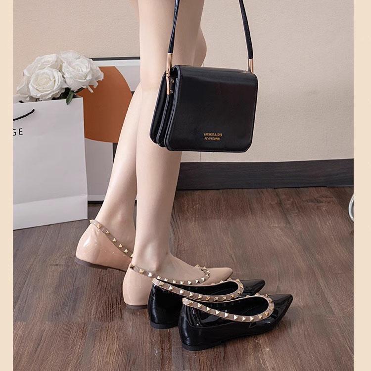 Mary Jane small 5cm inner height increase rivet pointed single shoes women's 2024 new one-pedal ladyshoes boat shoes