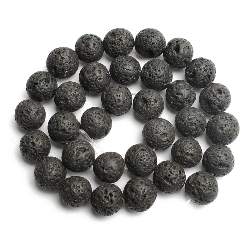 Wholesale 4-14mm Natural Black Volcanic Lava Stone Round Beads 15" Pick Size For Jewelry Making Diy Bracelet