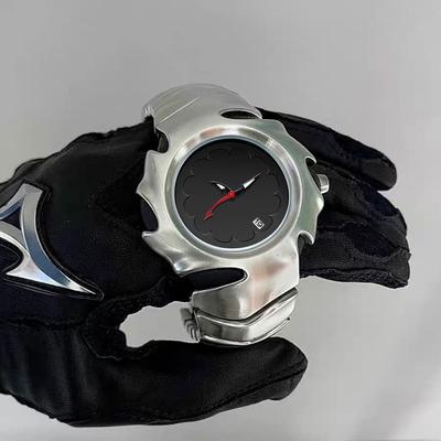Men's Y2K Unique Blade Fashion Stainless Steel Black Blue Luxury Top Analog Quartz Waterproof Dress Wristwatches