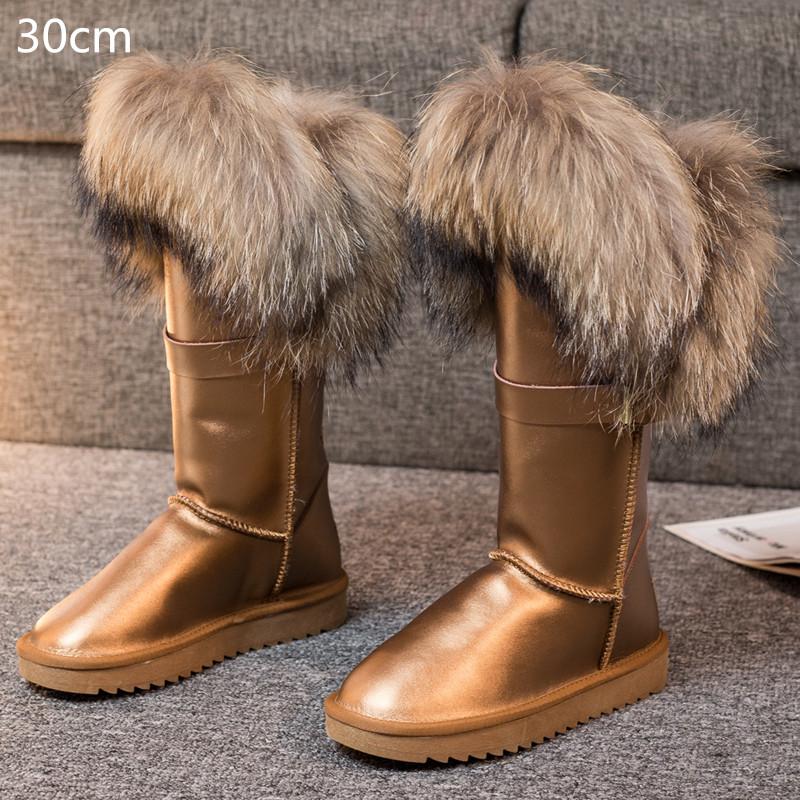 Fashion Fur One Real Fox Hair Over The Knee Boots Inside Elevating Women'S Boots Long Boots Super High Leather Waterproof Snow Boots