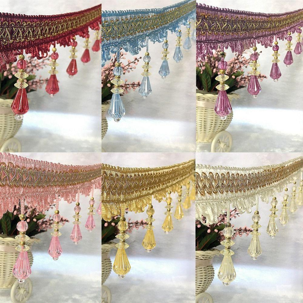 12M Woven Texture Tassel Lace Trim Crystal Hanging Beads Chain Tassel Ribbon  Curtain Decor