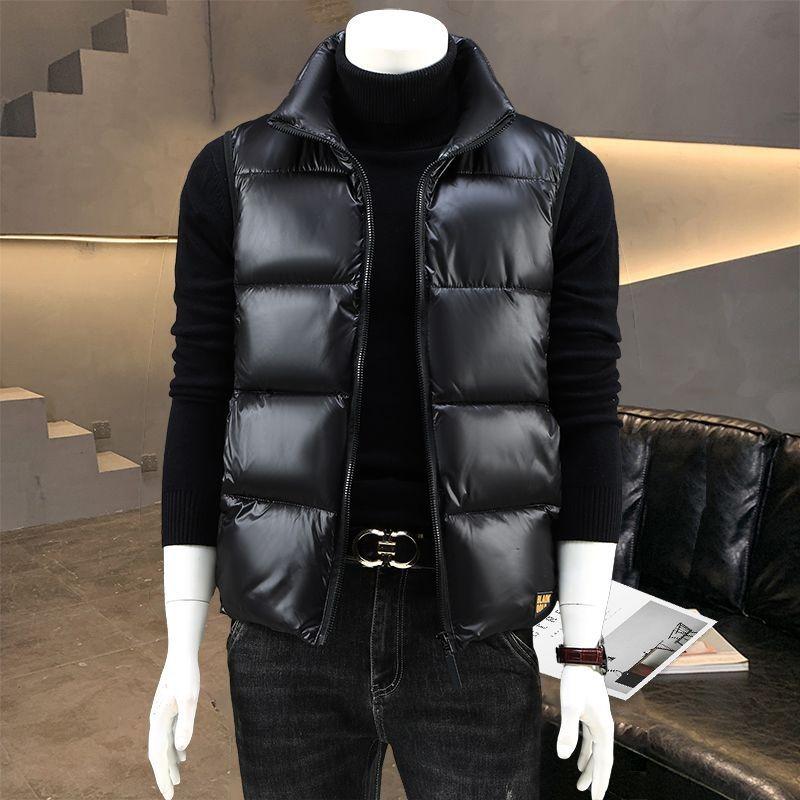 

Трендовый жилет в корейском стиле для мужчин, новый приталенный жилет из пухового хлопка для молодежи, куртка-безрукавка для верхней одежды на осень и зиму XXL чёрный
