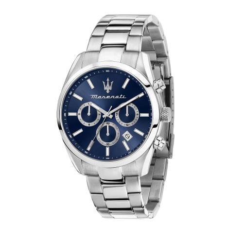 Maserati Men's Attrazione Quartz Watch with Luminous Dial and Hands, 5ATM Water Resistance, 43mm Blue and Silver, Business Style, R8853151005, Officia