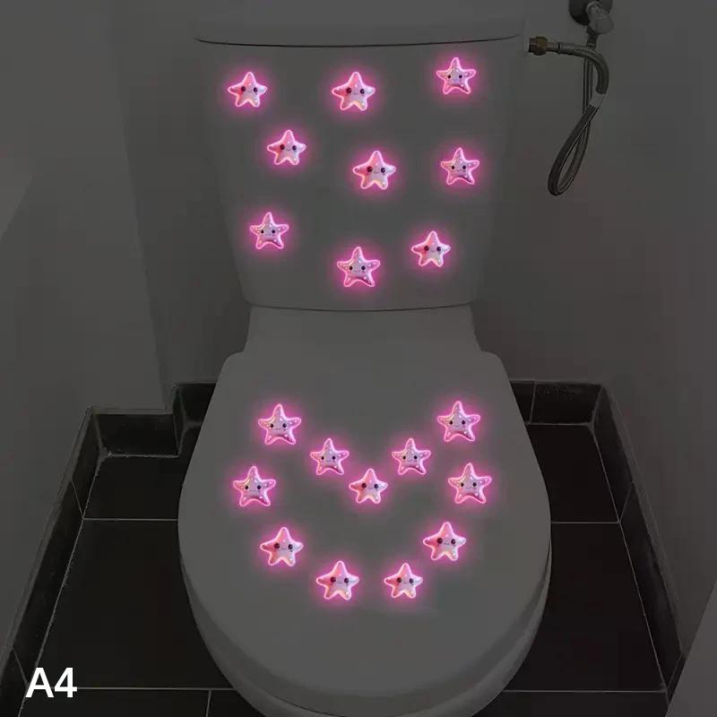 Self-Adhesive Lotus Glow-in-the-Dark Toilet Sticker Bathroom Toilet Lid Decoration Ambiance Decorative Sticker Wall Decor Decal
