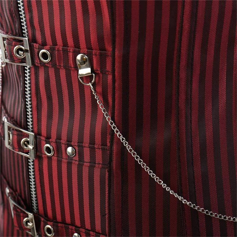 Sexy Women Gothic Corset Bustier Striped Zip Buckled Steampunk Overbust Corselet Vest Punk Rock Style Clothes