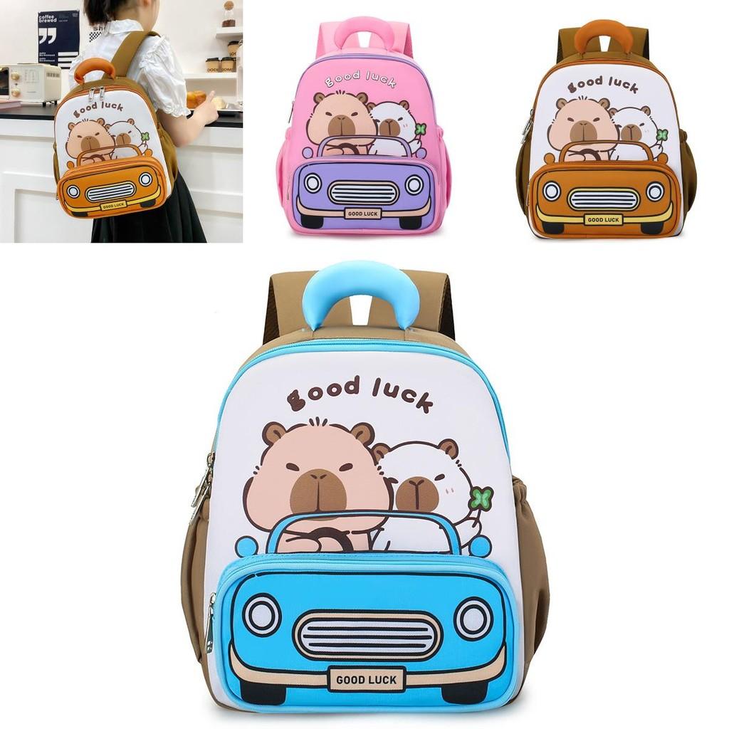 Capybara Pattern Kids Backpack Boys Girls School Bag With Breathable Nylon For Preschool Use