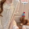 2026 Summer Women's Cotton Pajama Set with Built-in Bra, Lace Trim & Short Sleeves