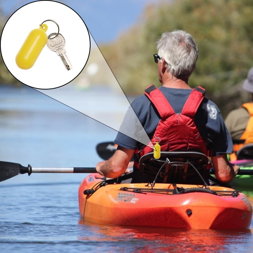 2 Pack Floating Keycha for Boat and Water Sports, Yellow Pill-Shaped Float Key Rings for Kayak, Sailing, Surfing, Fishing, Jet Ski, Car or House