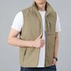 Men Waistcoat Stand Collar Sleeveless Zipper Closure Solid Color Vest Coat with Pockets Outdoor Fishing Waistcoat