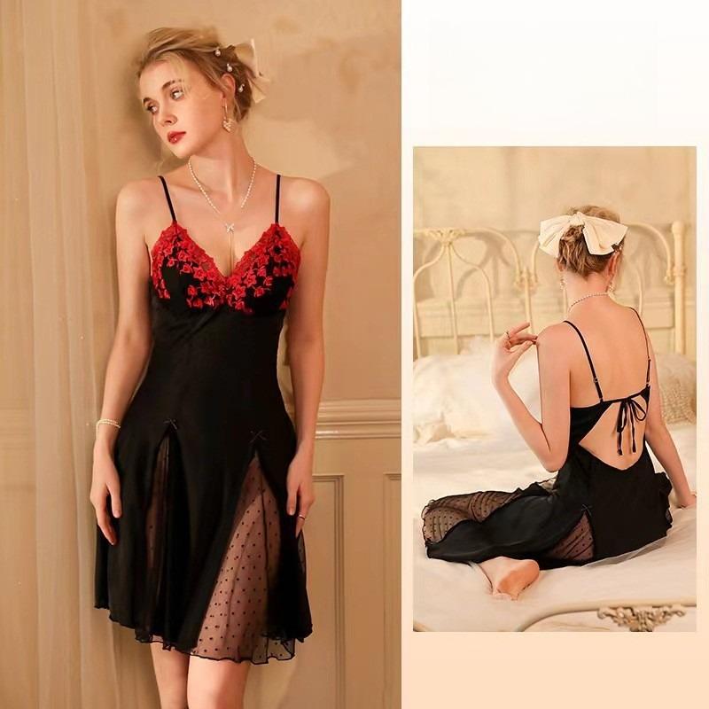 Sexy Ice Silk Satin Nightgown Built-in Bra Lace Cami Loungewear 427 (Can Be Worn Outside) Practical Stylish Sleepwear Suitable for Lounging Errands