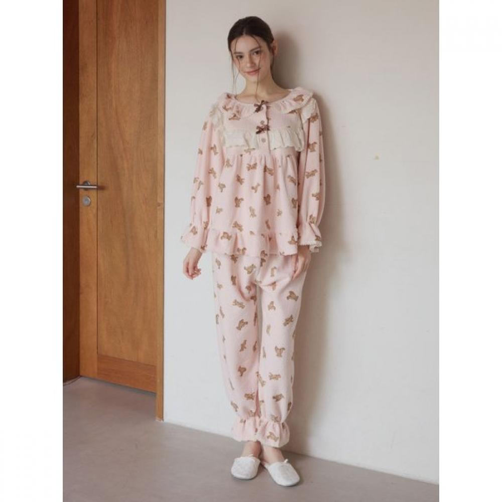Lunaluz Women Pajama Set Bearmellow Long Sleeve Round Neck 2c 