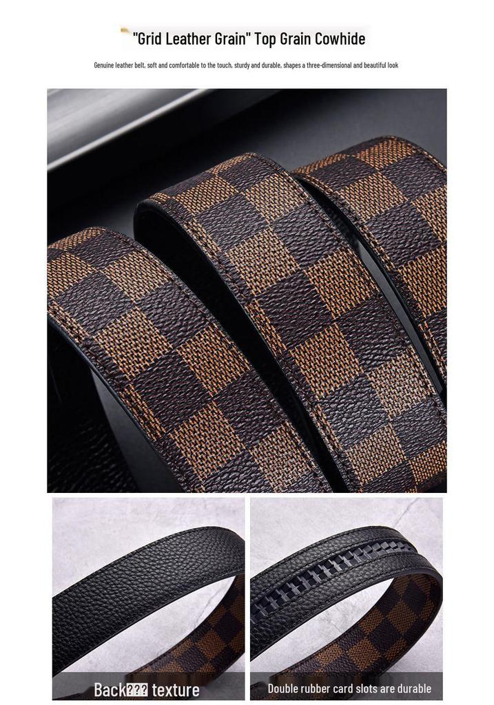 Men's Genuine Leather Automatic Buckle Belt - Korean Style, Trendy, High-grade, Fashionable Waistband for Middle-aged and Young