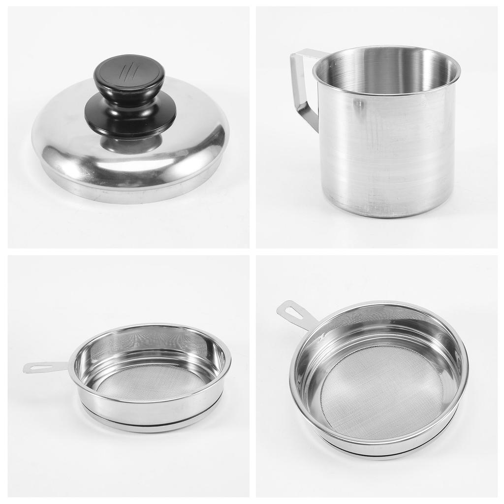 Oil Strainer Pot / Grease Can, 1.5 Quart Stainless Steel Oil Storage Can Container With Fine Mesh Strainer, Suitable For Storing