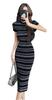 [YONGO] Tight Knit Dress Summer Sweater Knit Women's Sexy Casual Knit Dress Long Sweater Tight Dress Striped Dress Short Sleeve Dress Summer Commuting
