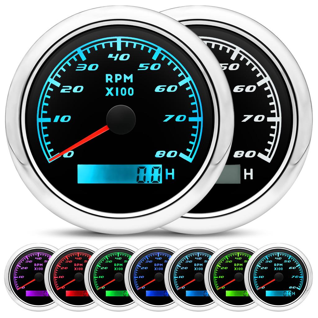 85mm Auto Tachometer 6000 RPM 8000 RPM Meter Waterproof Marine Tacho Gauge Sensor Boat rpm Diesel Engine Tachometer 9-32V