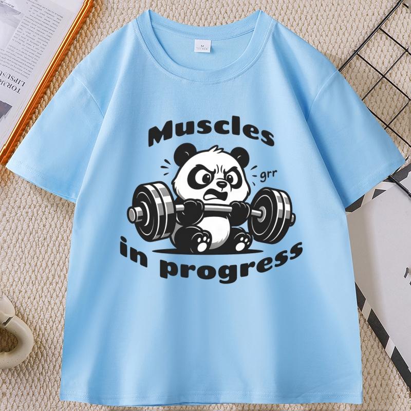 

Muscular Panda Lifting Weights TShirt for Unisex Gym Humor Panda T Shirt Funny Workout Clothes Soft Breathable Graphic Tee 4XL