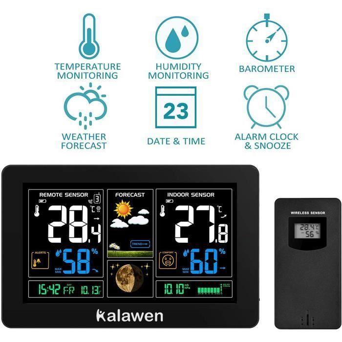 Station météo - kalawen - dcf 9-in-1 - capteur externe - prévisions météo - alarme réveil