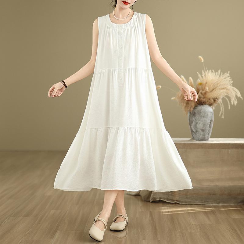 

Women s White Sleeveless A-line Tank Dress - Summer 2025 Casual Style L