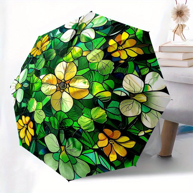 Stunning Stained Panel: Floral FantasyUmbrella, Portable 3-Fold Compact Umbrella for Men & Women Gift