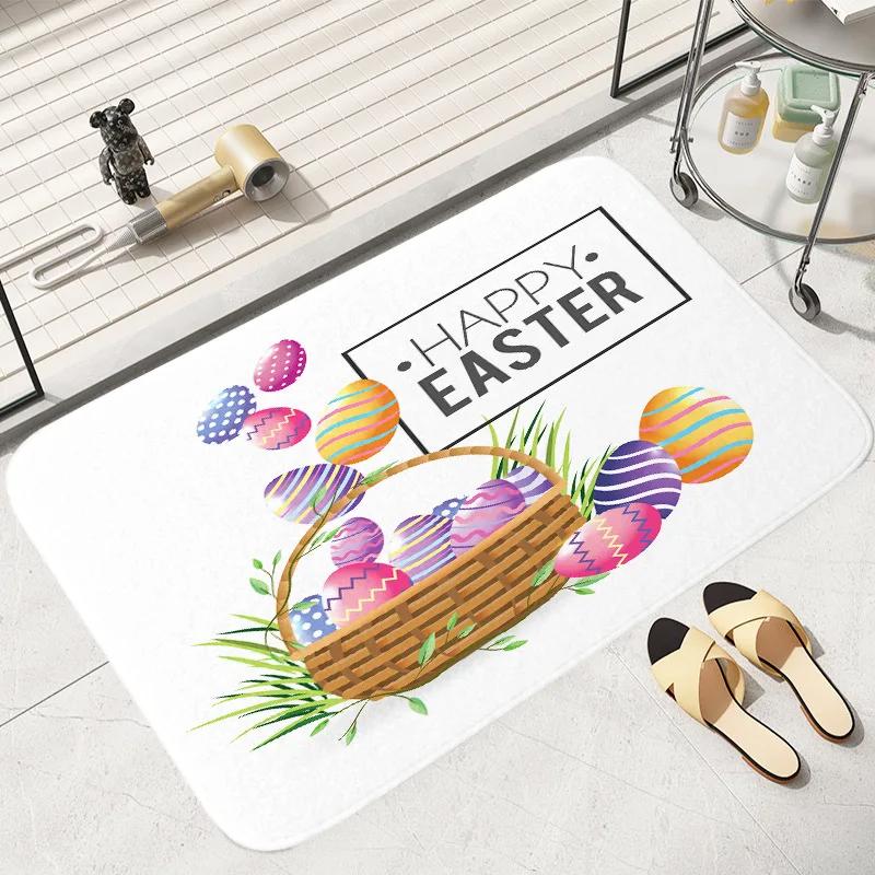 Anti-slip Easter Thanksgiving Cute Rabbit Egg Printed Entrance Doormat Soft Carpet for Living Room Bedroom Balcony Area Rug