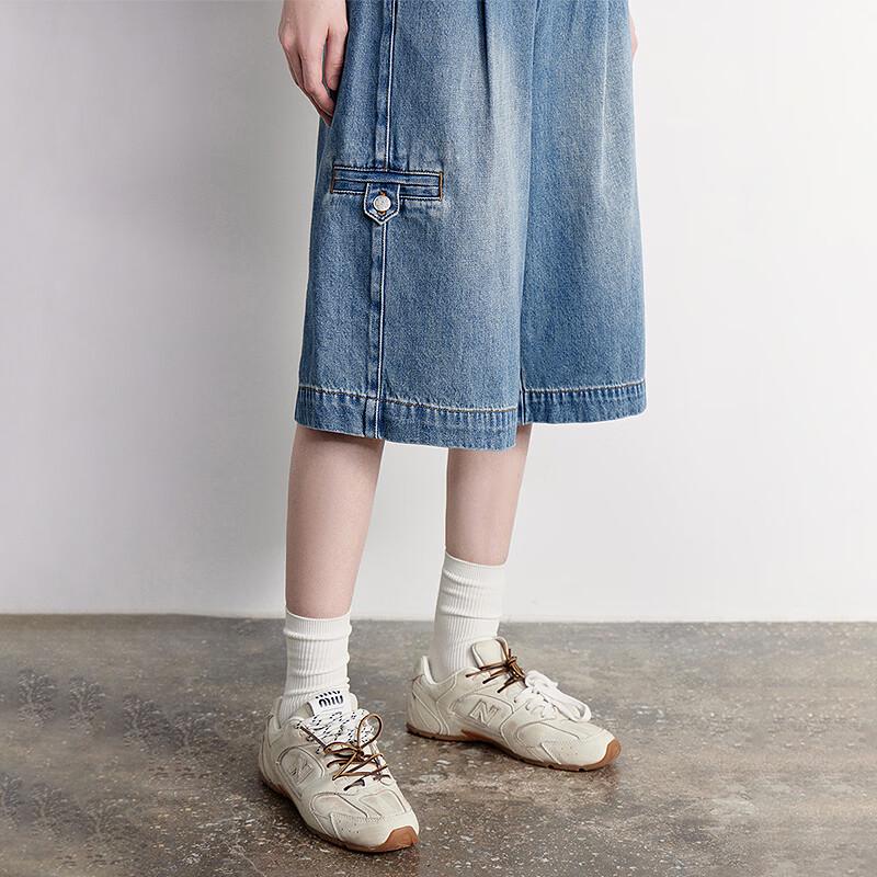 Chuyu Women's American Workwear Wide-Leg Denim Shorts