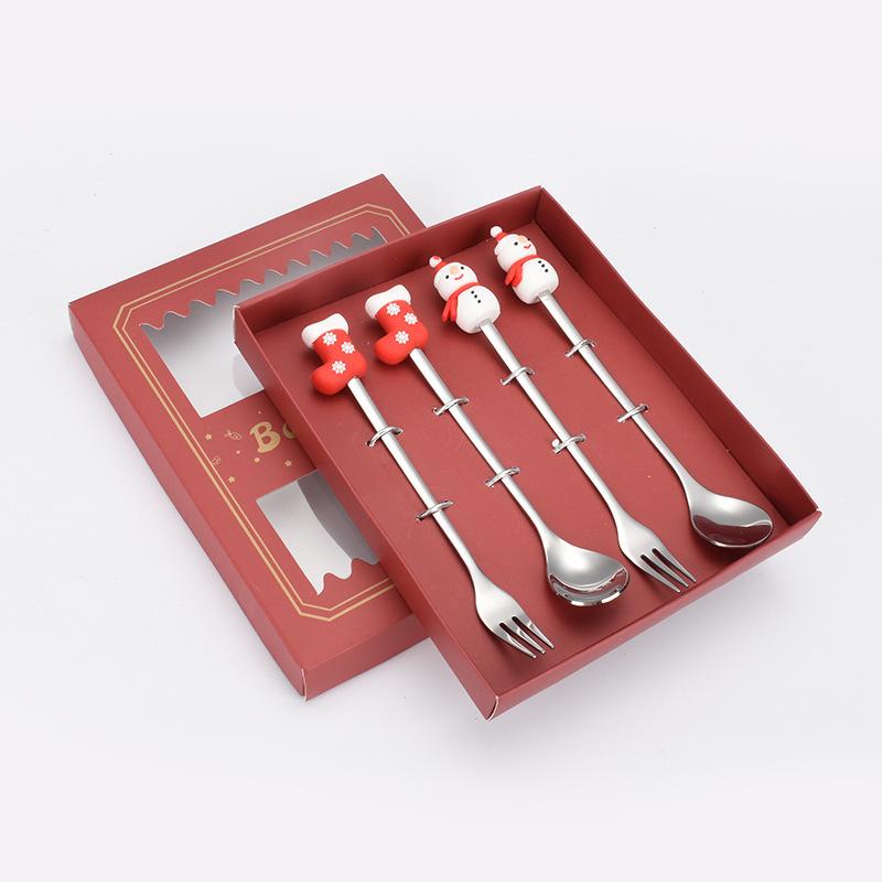 Christmas Cartoon Snowman Spoon & Fork Set - Cute Dessert Cutlery Gift