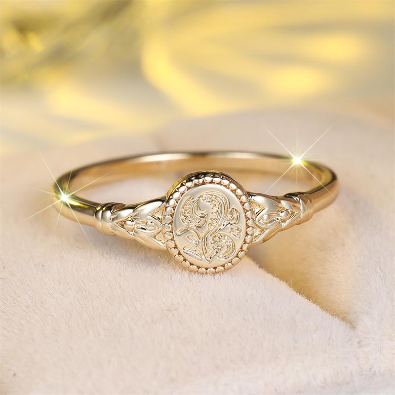 1 Pc Golden Color Floral Pattern Ring Flower Ring Wedding Band Valentine's Day Jewelry