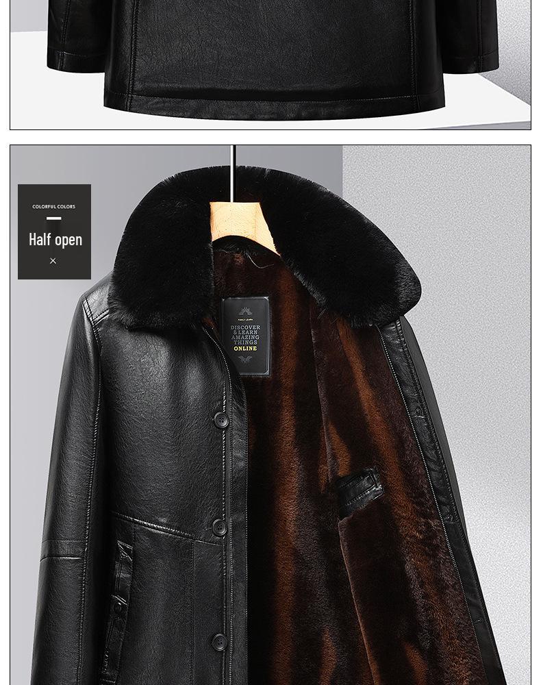 Woodpecker Men's Warm Leather Jacket for Dad and Grandpa - Plus Velvet Winter Coat