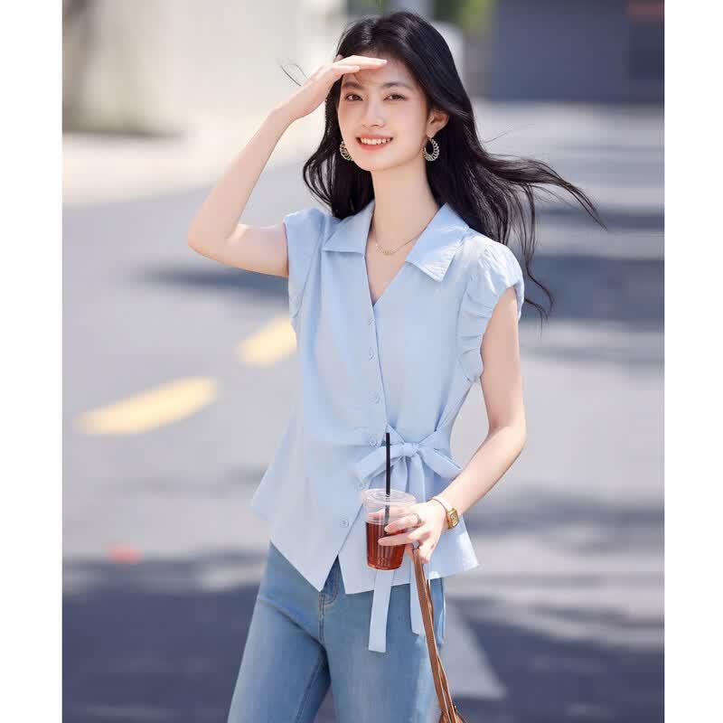 Embroidered Loose Fit Linen Blend Summer Shirt XL очистить синий