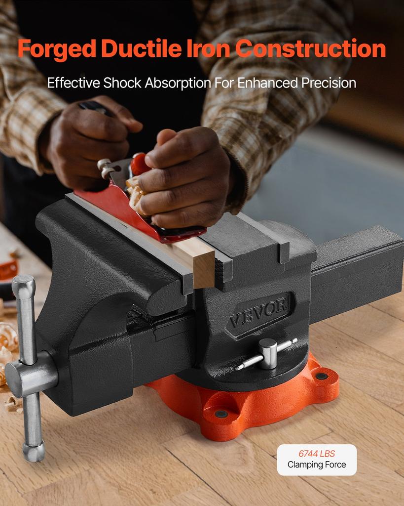 VEVOR Bench Vise, 203 mm(8") Jaw Width, 203 mm(8") Max Jaw Opening Multipurpose Vise with 360 degreesSwivel Locking Base
