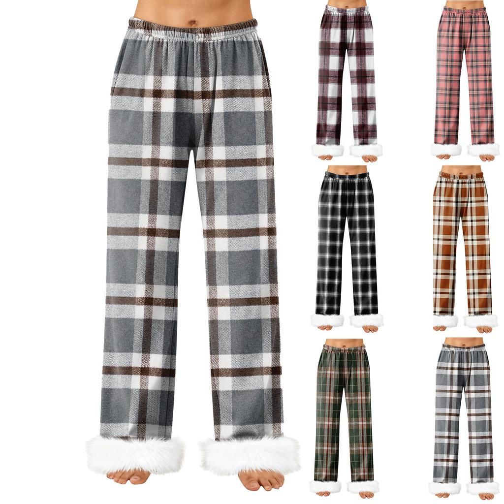 Women's Fashionable Casual Trousers, Plaid Print Trousers