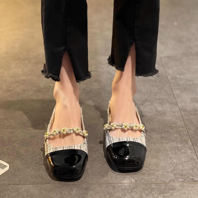 With skirt Mary Jane single shoes summer small heel versatile pearl bag head sandals women's new models