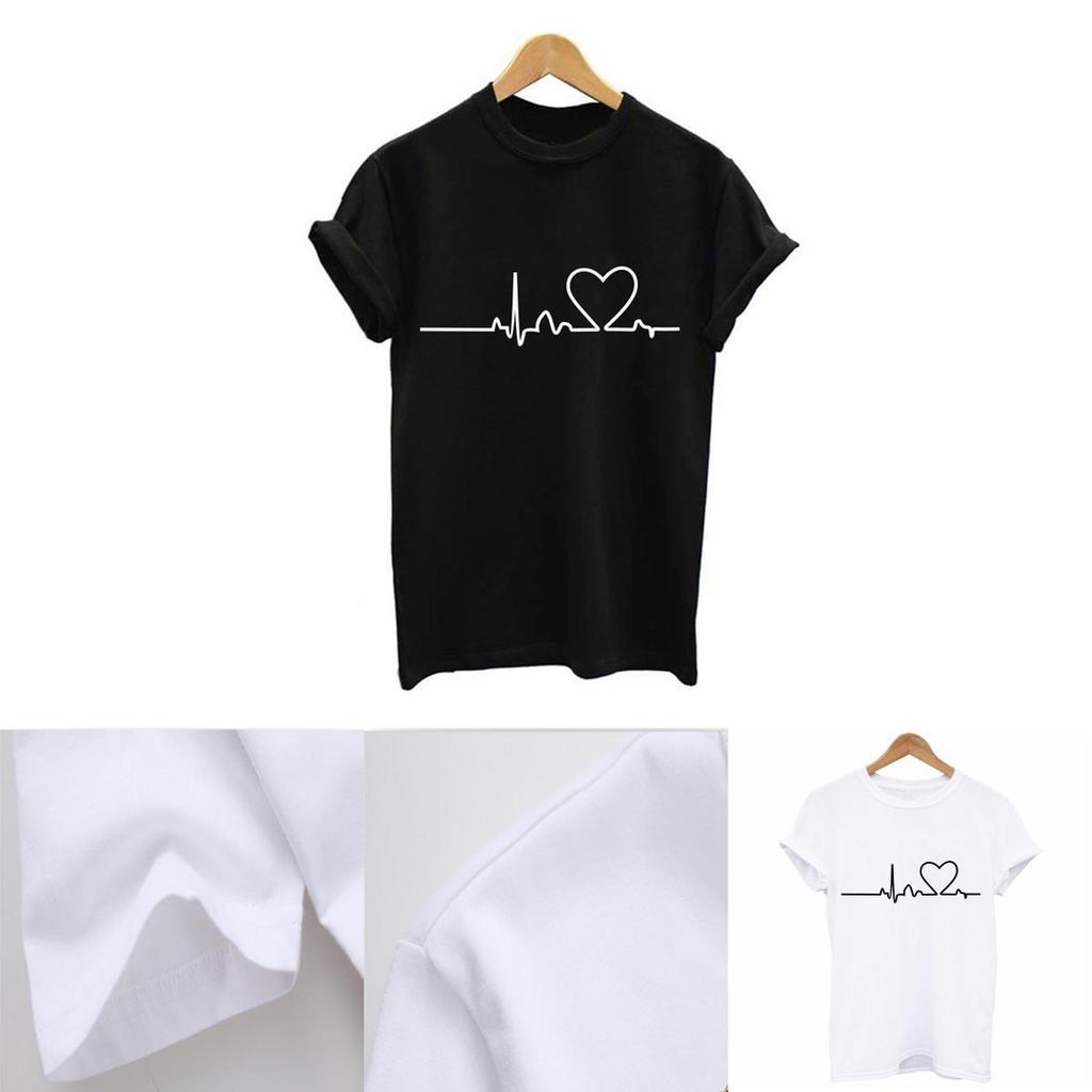 Hochwertiges Sommer Damen Rundhals T-Shirt mit Print und modischem Herzschlag-Design