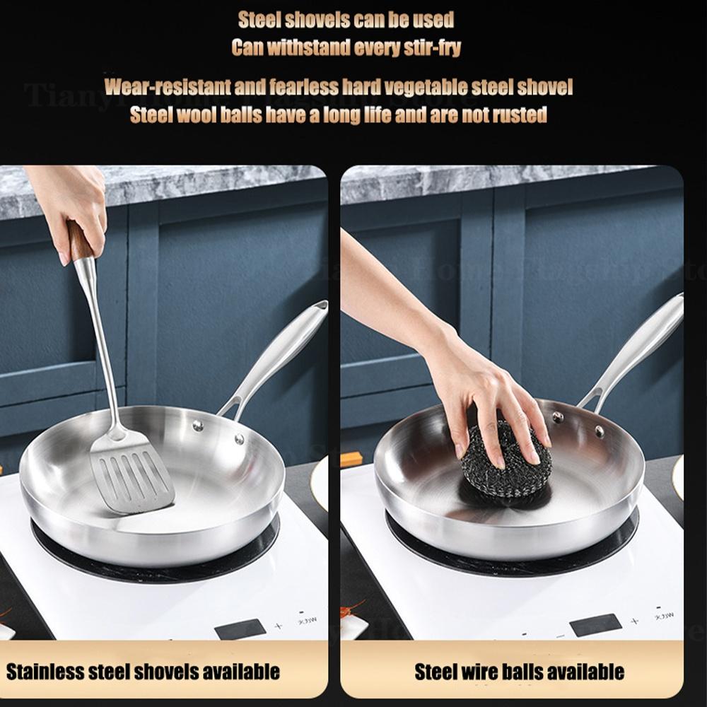 316 Stainless Steel Frying Pan Wok Non-stick Cooking Uncoated Steak Gas Stove Pot Induction General Saucepan Kitchen Cookware