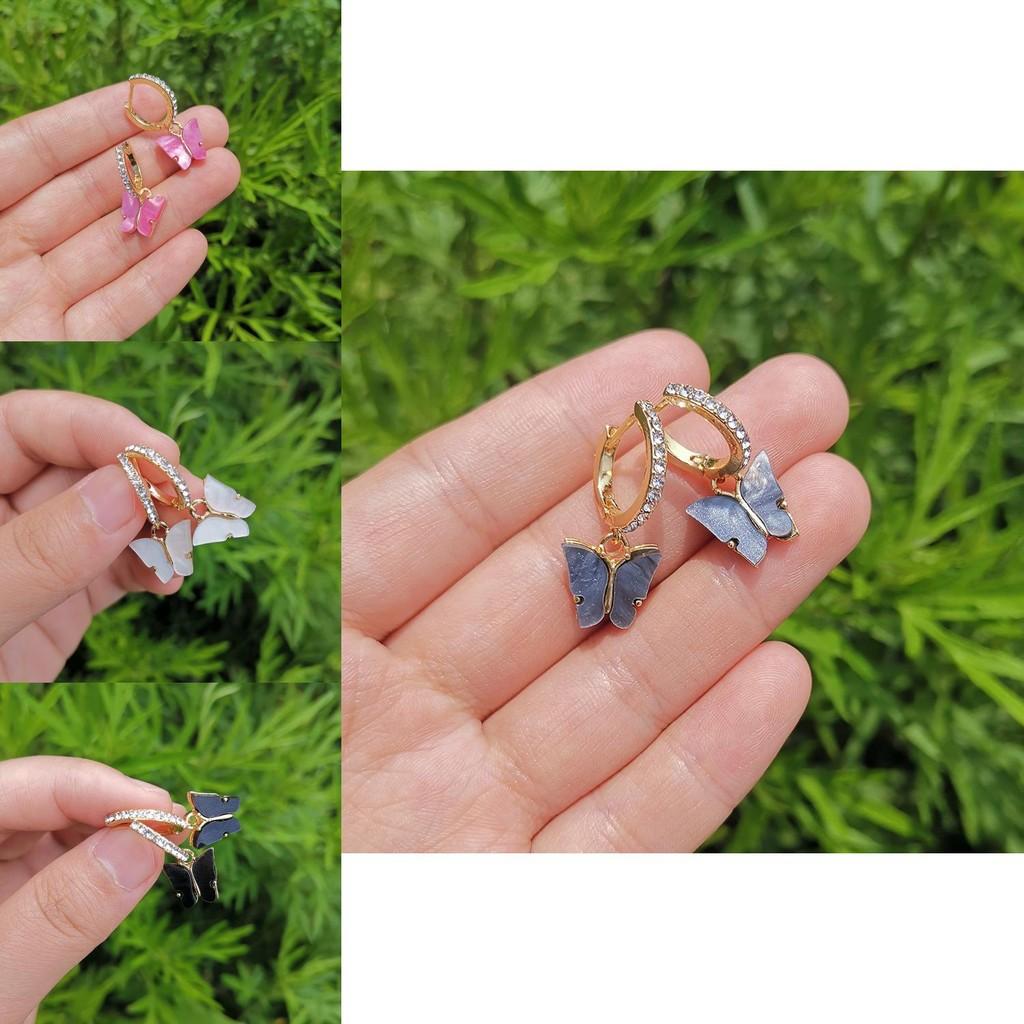 Stylish European And American Butterfly Earrings With Artificial Gemstones
