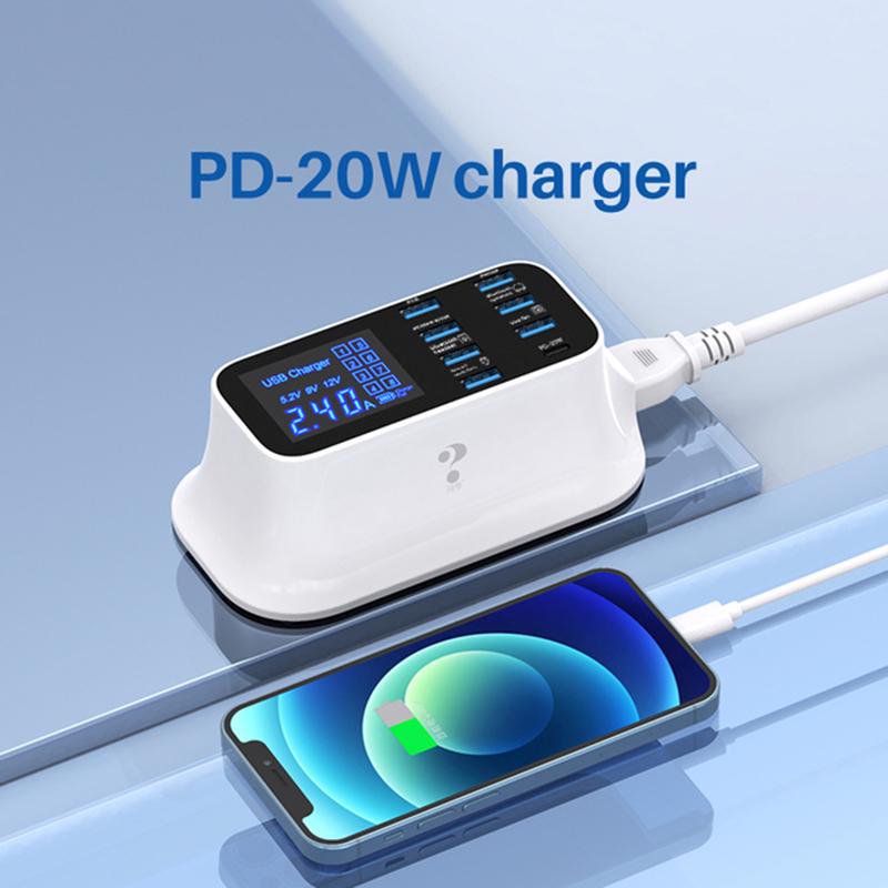 

WIN HOW SOLUTION YC-CDA19 Type C PD 20W Fast Charging Hub Station 8-Port USB Charger for iPhone 12 11 X XR XS Max [CE Certificated] EU Plug