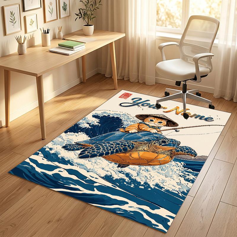Cat Theme Crystal Velvet Rug Personalized Custom Name Text Soft Floor Mat Home Decor