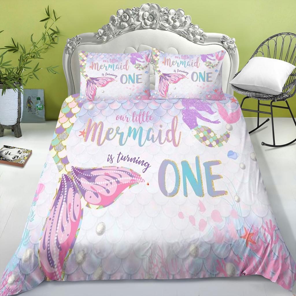 Zeemeermin Prinses Anime Huis Slaapkamer Comfort Nordic polyester materiaal geschikt voor kinderen en volwassenen 2/3-delige set