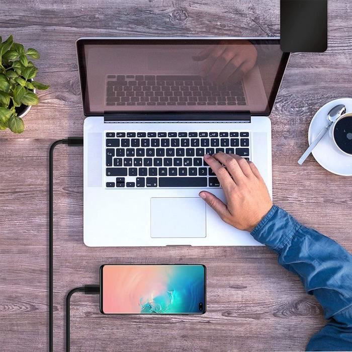 Câble USB-C vers USB-C pour Samsung Galaxy A14 5G A15 A16 A23 4G-5G A34 A36 A54 A56 - Noir - 1 Mètre - Lot 2 - E.F.CONNECTION