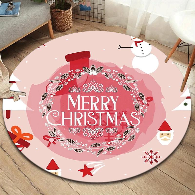 

1pc Soft, Absorbent & Non-Slip Merry Chrismas Round Rug, Perfect for Entryway, Living Room, Bedroom Decor, Machine Washable Flannel Memory F 80cm by 80cm