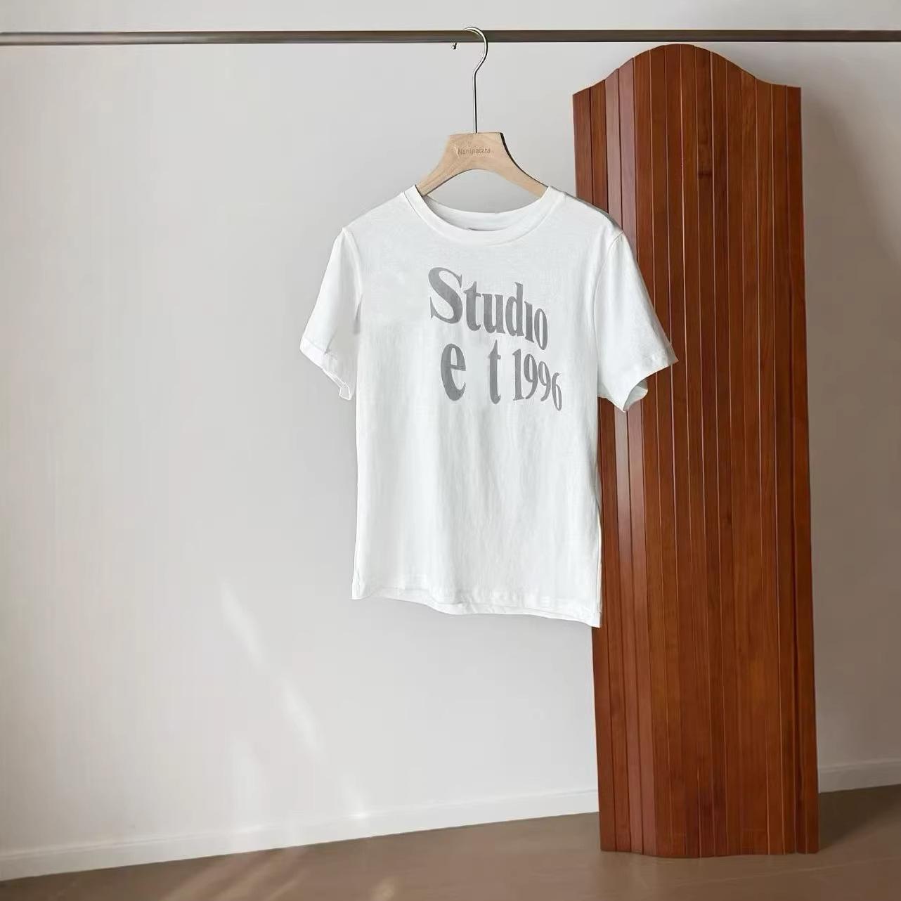 Design Cotton Letter Print Crew Neck Short Sleeve T-Shirt Top Women S белый