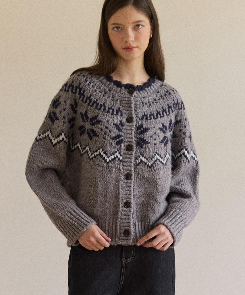 OURHOPE Flurry Alpaca Wool Nordic Cardigan - Melange Grey
