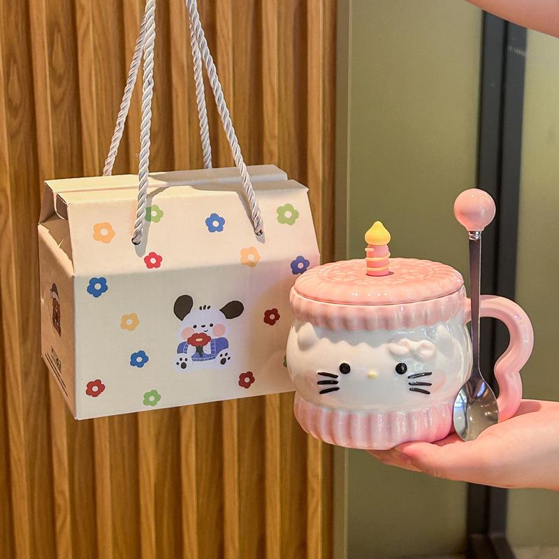 Girl's heart birthday gift, high-value cat ceramic mug, gift box for male, girlfriend and girlfriend.