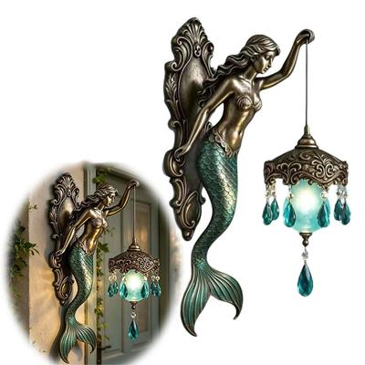 Resin Material Mermaid Wall Lamp Crystal Pendant Soft Ambient Light Resin Wall Lamp Mermaid Design Ocean Style