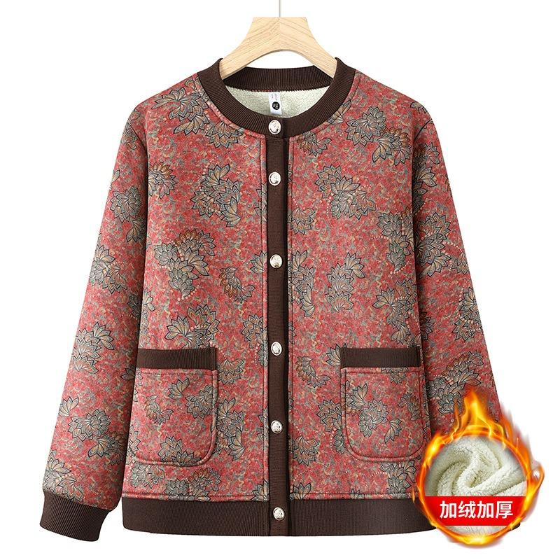 

Warm outfits: autumn-winter thickened coats, tops, old ladies plush cardigans 5XL (recommended 145-80 kg) красный