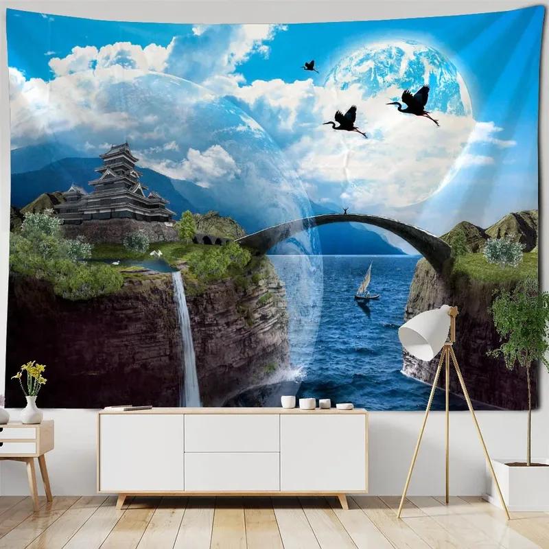 Cave Scenery Moon Pattern Tapestry Home Wall Decoration Tapestry Bedroom Living Room Tapestry